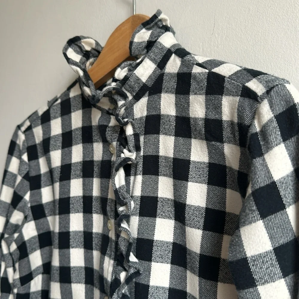 Ralph Lauren brush cotton flannel check shirt with ruffled trim women’s medium - Picture 2 of 9